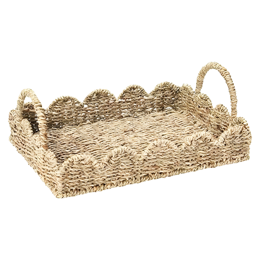 Natural Coastal Farmhouse Seagrass Scalloped  Tray