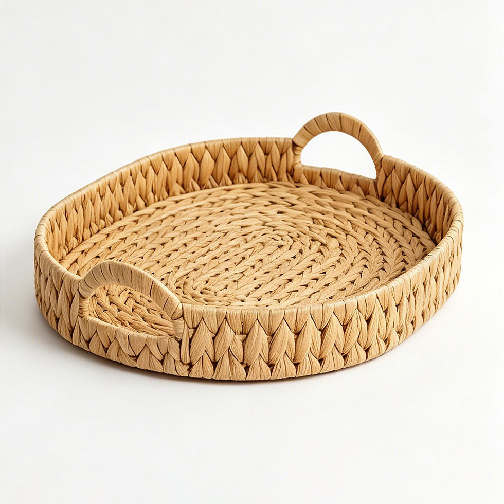 Thumbnail: Handwoven Round Low Profile Serving Tray with Recessed Handles