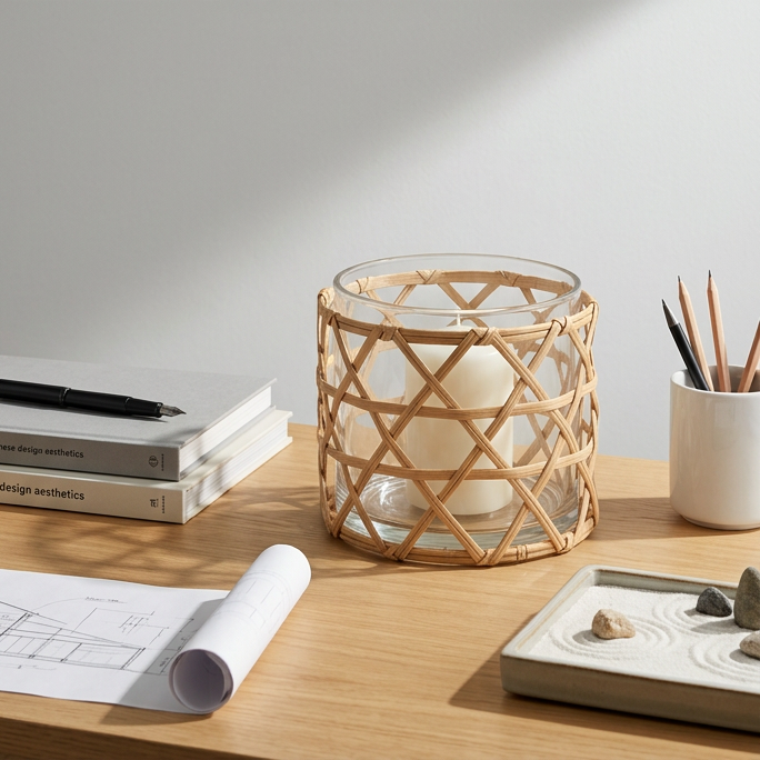 Thumbnail: Japandi Lattice Rattan Candle Holder