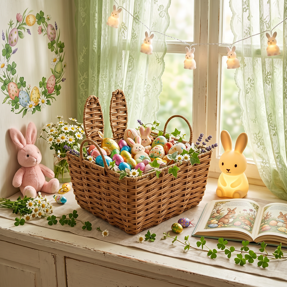 Thumbnail: Bunny Ears Woven Storage Basket – Adorable Easter Basket & Nursery Organizer, Du