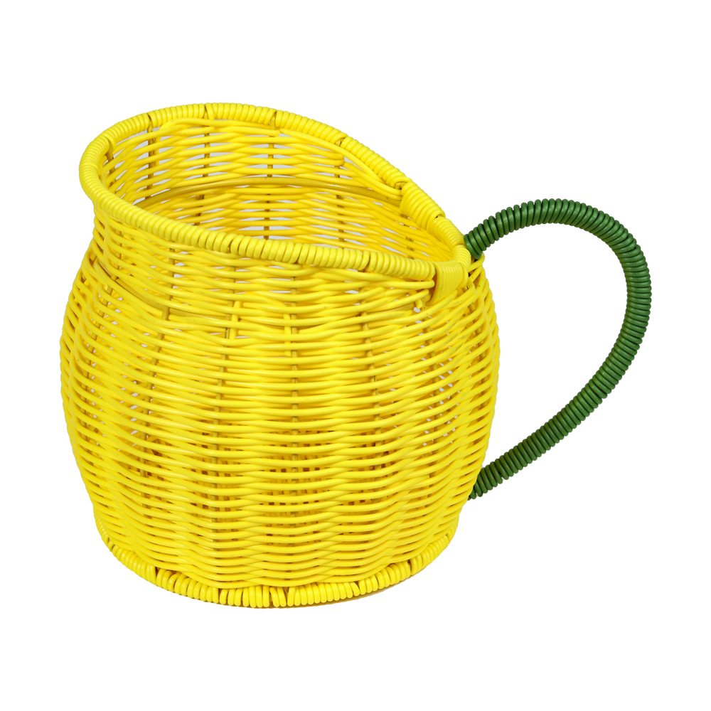 Yellow Woven Pitcher with Green Handle