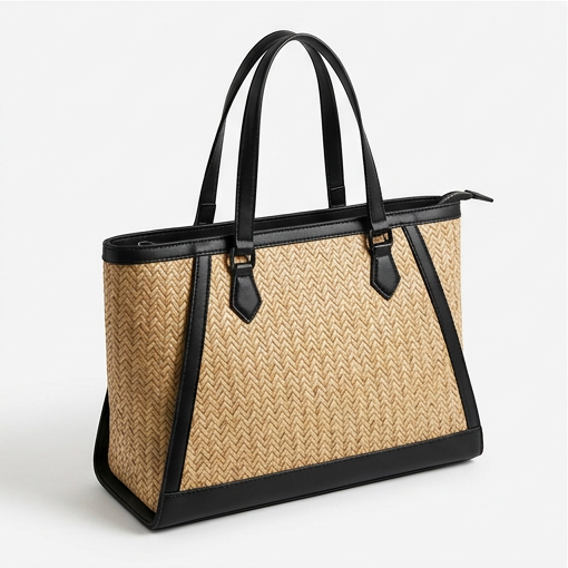 Noir & Natural Woven Tote | Structured Zip-Top Bag
