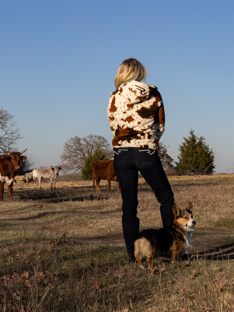 Ranch Girls Sherpa Fleece Half Zip ZOE cow
