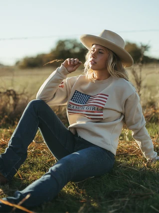 Ranch Girls Crew Neck Pullover USA beige
