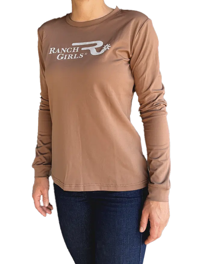 western fashion, nude colored long-sleeve, soft slik quality, ranch girls brand
