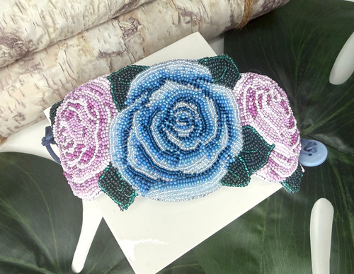 Mauve Pink and Blue Rose Bracelet | Grandmother Spiders