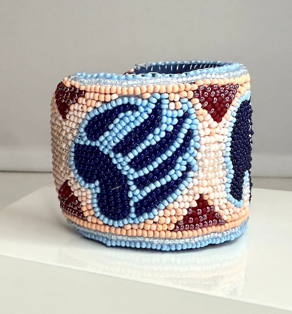 Thumbnail: Peach, Blue and Maroon Bear Bracelet Cuff