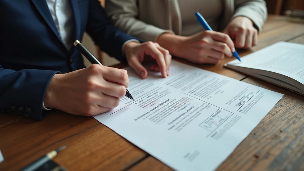 High angle view of a couple reviewing wedding planning documents