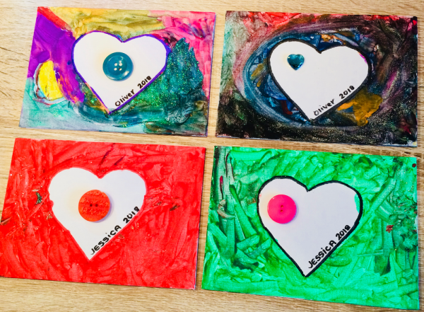 Peel off the card heart shape and decorate with buttons, jewels or write your own message