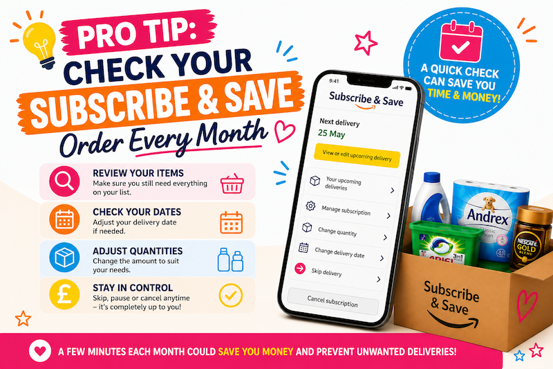 Tip! Check your Amazon Subscribe & Save order every month