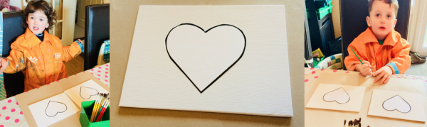 Cut out a heart shape and stick it to the canvas