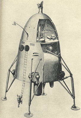 Cutaway of the BIS moonship with astronaut outside