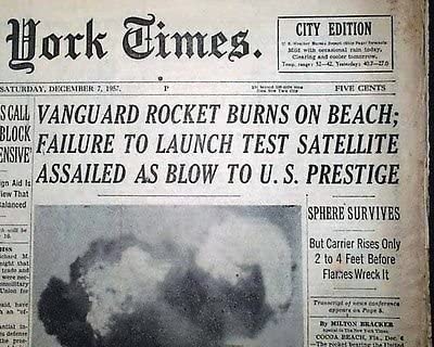 The New York Times headline of the Vanguard TV-3 failure