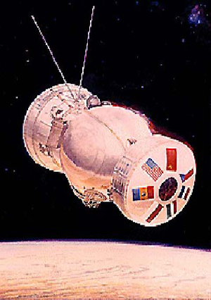 Artist's rendering of a Kosmos spacecraft in orbit