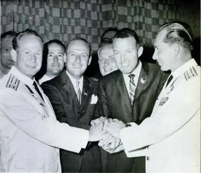 Astronauts Cooper and Conrad with cosmonauts Leonov and Belyayev