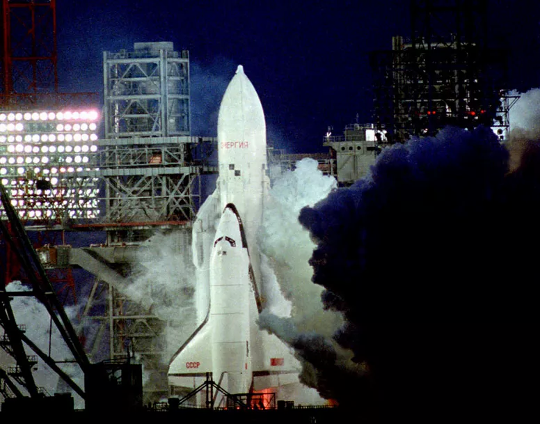 Soviet spaceplane Buran on pad before launch