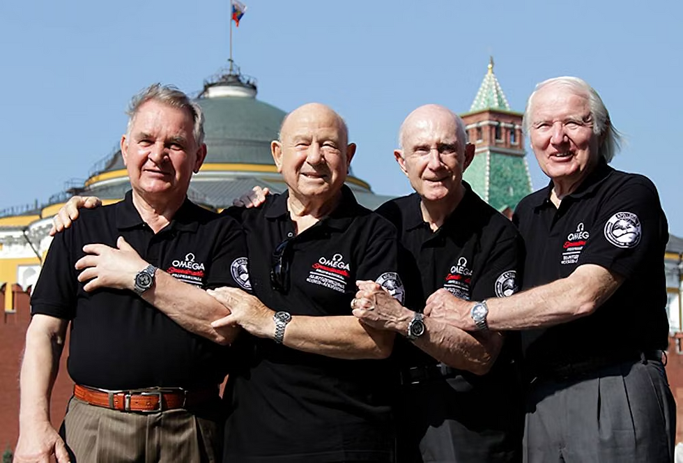 Kubasov, Leonov, Stafford, and Brand in Russia