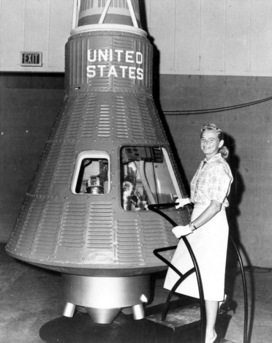 Jerrie Cobb with Mercury capsule mockup