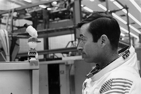 John Young with Charlie Brown toy