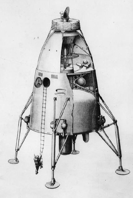 Cutaway of the BIS moonship with astronaut outside