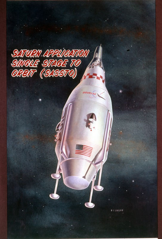 Artist's depiction of Philip Bono's Saturn Application Single Stage to Orbit launch vehicle concept