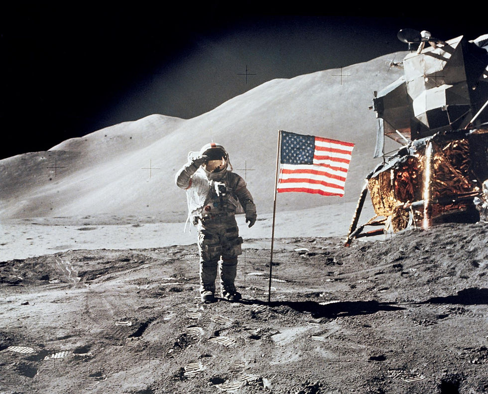 Apollo 15 commander Dave Scott salutes the flag on the moon