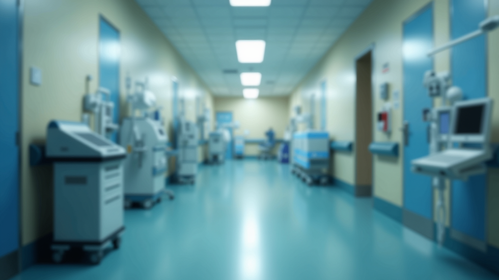 Eye-level view of hospital corridor with medical equipment