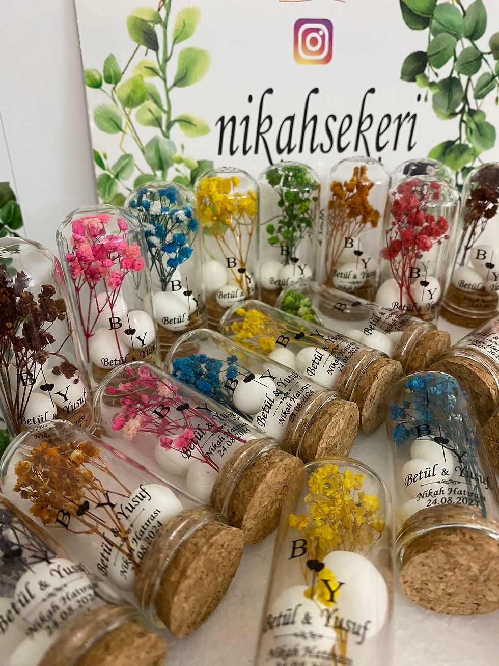 Küçük resim: Cam Fanus Nikah Şekeri | Karışık Çiçek Şekerli
