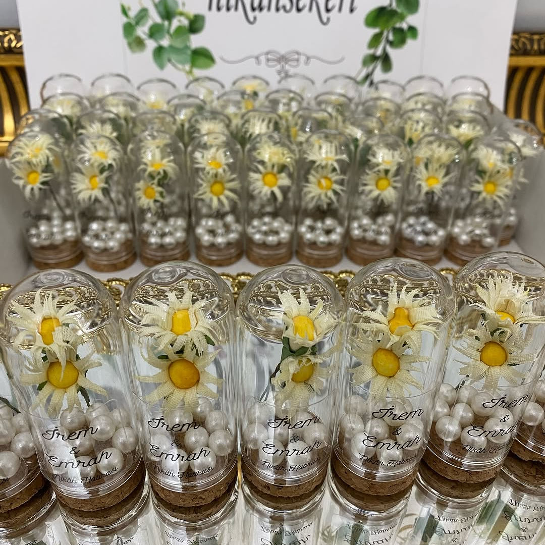 Cam Fanus | Papatya Çiçek ve İncili - Model 1