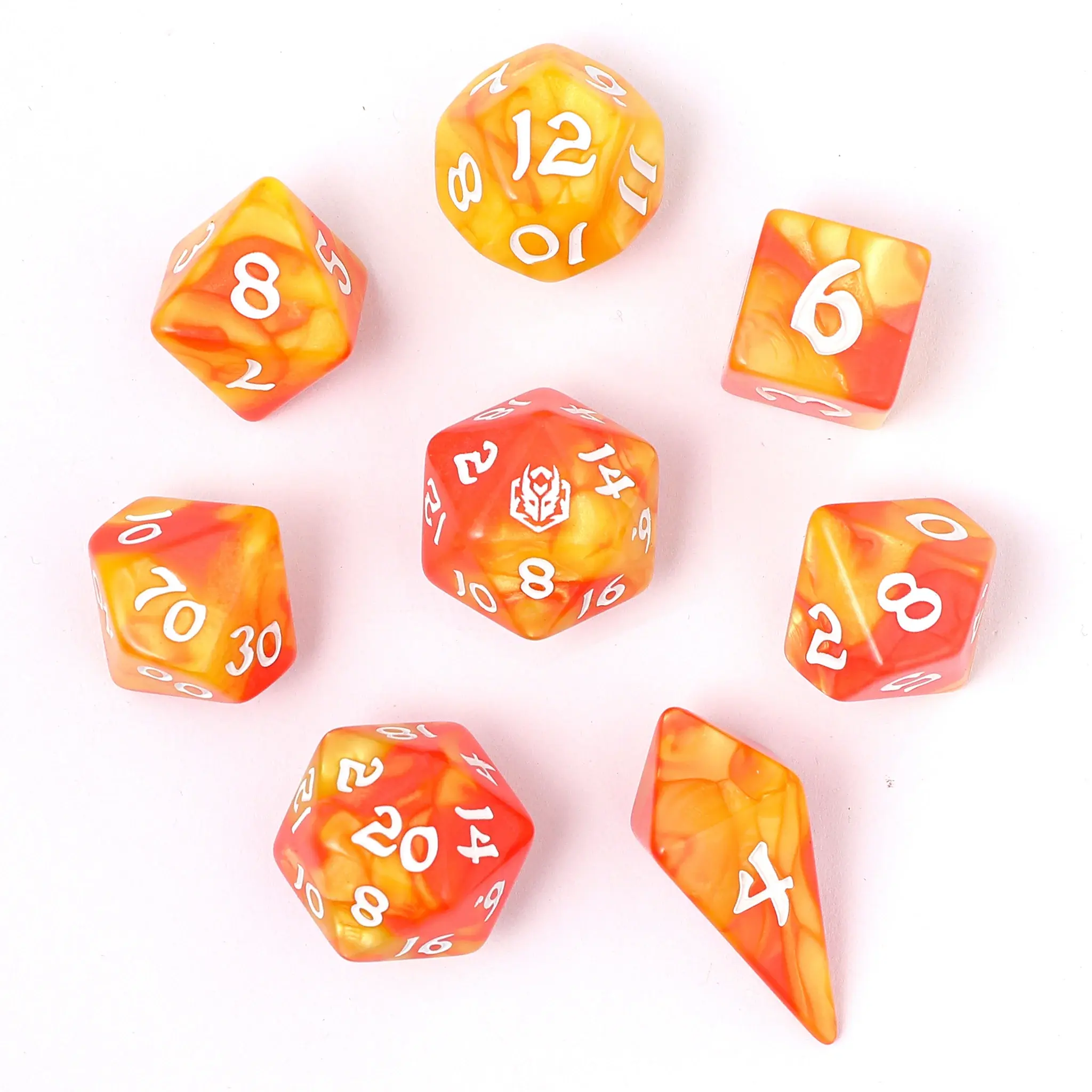 Wyrmforged Rollers - Rounded Edge 8 Piece Polyhedral Dice set - Fae Candy