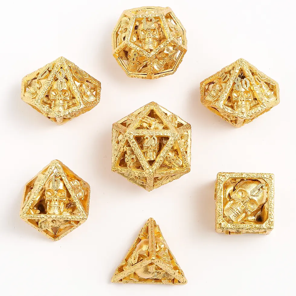 Thumbnail: Skulls Grin Hollow Metal Dice Set - 24k Gold Plated