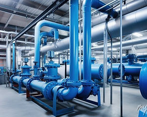 large-industrial-boiler-room-and-water-treatment-facility-blue-pumps-shiny-stainless-metal