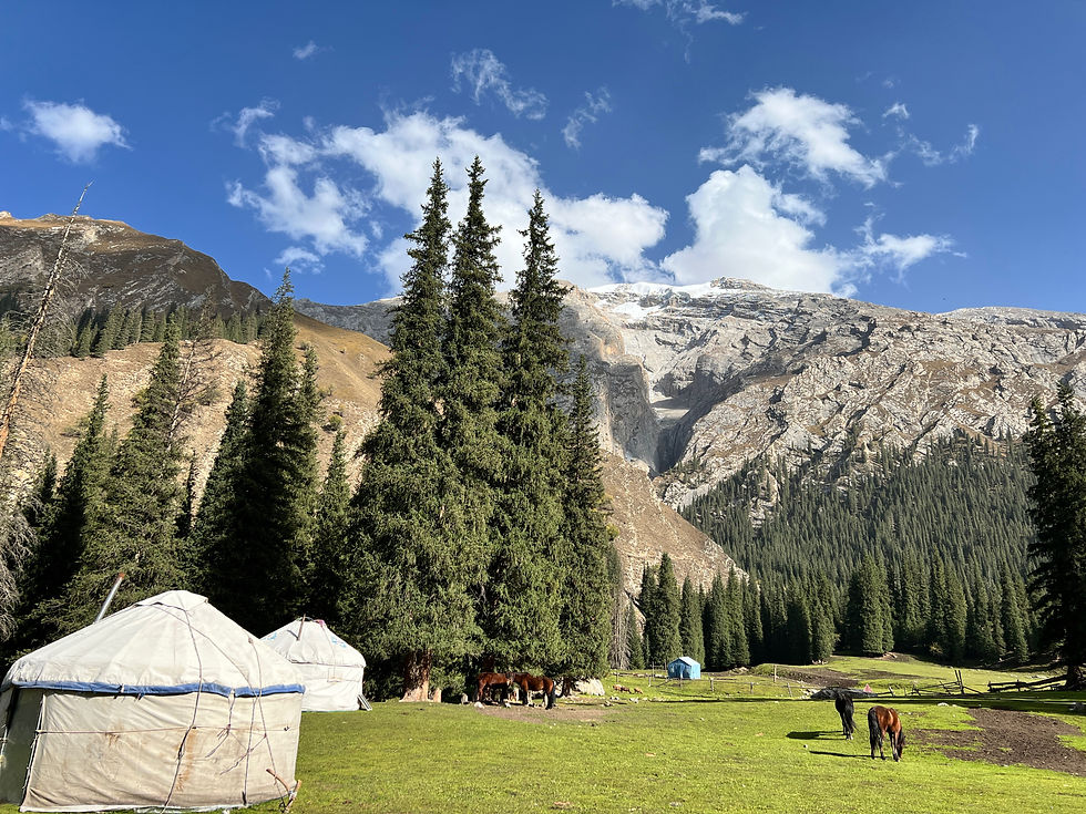 Kazakh nomadic yurts close to Qiongkushitai Village
