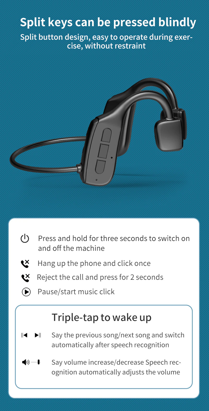 Thumbnail: Bone Conduction Headphones Bluetooth 5.1 Wireless Headset Earbuds Outdoor Sport
