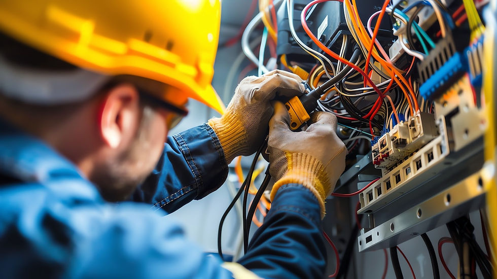 Electrician working intensely in a data center