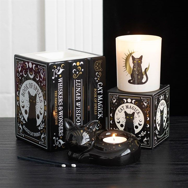 Thumbnail: Black Cat Magick Curled Cat Tealight Holder