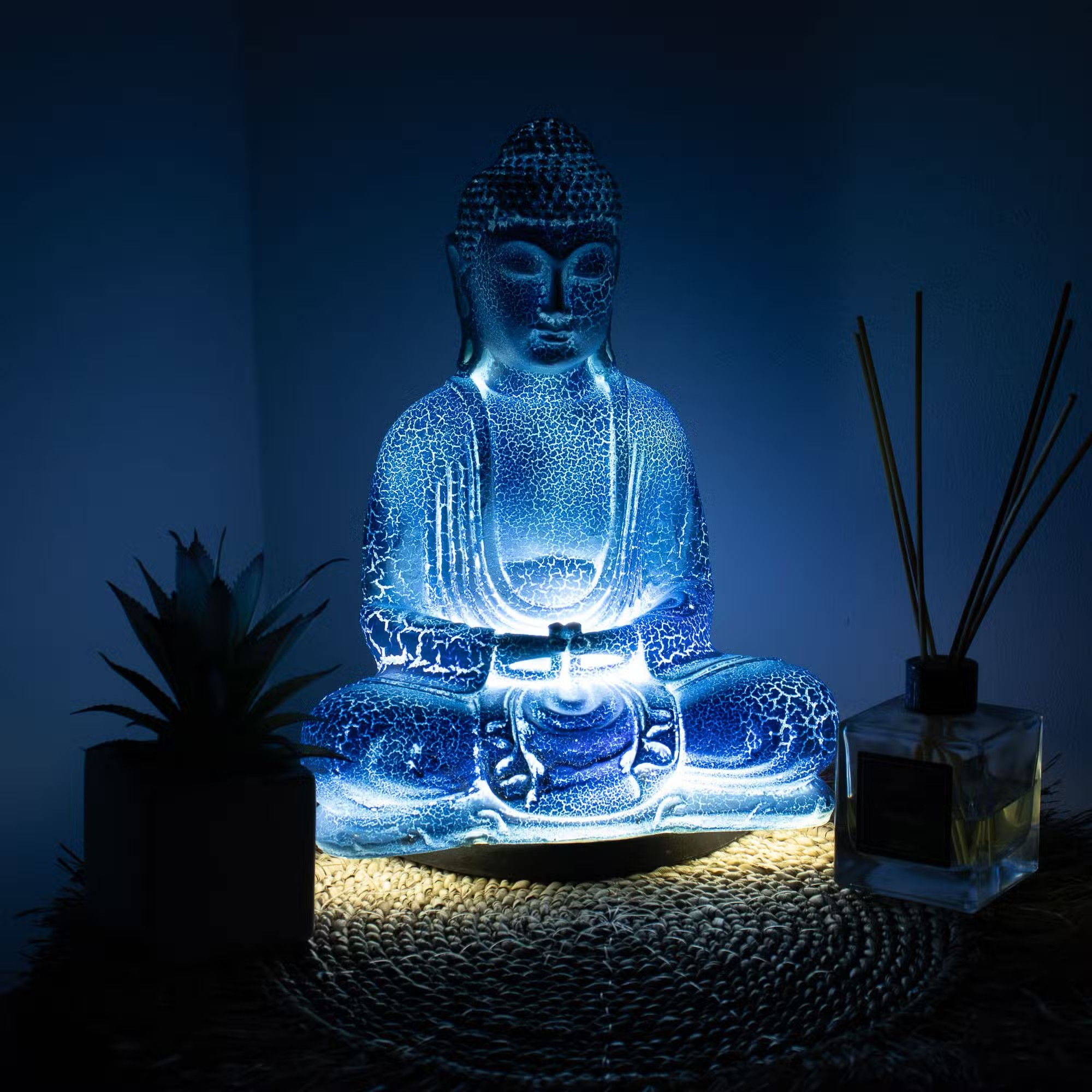Meditation Buddha Lamp - Sky Blue Crackle