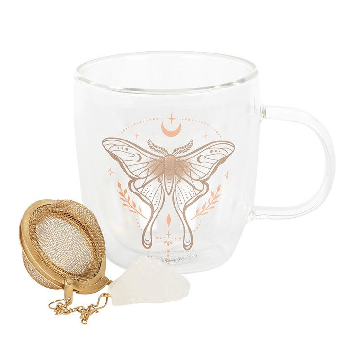 Thumbnail: Luna Moth Double Walled Glass Mug with Crystal Tea Infuser