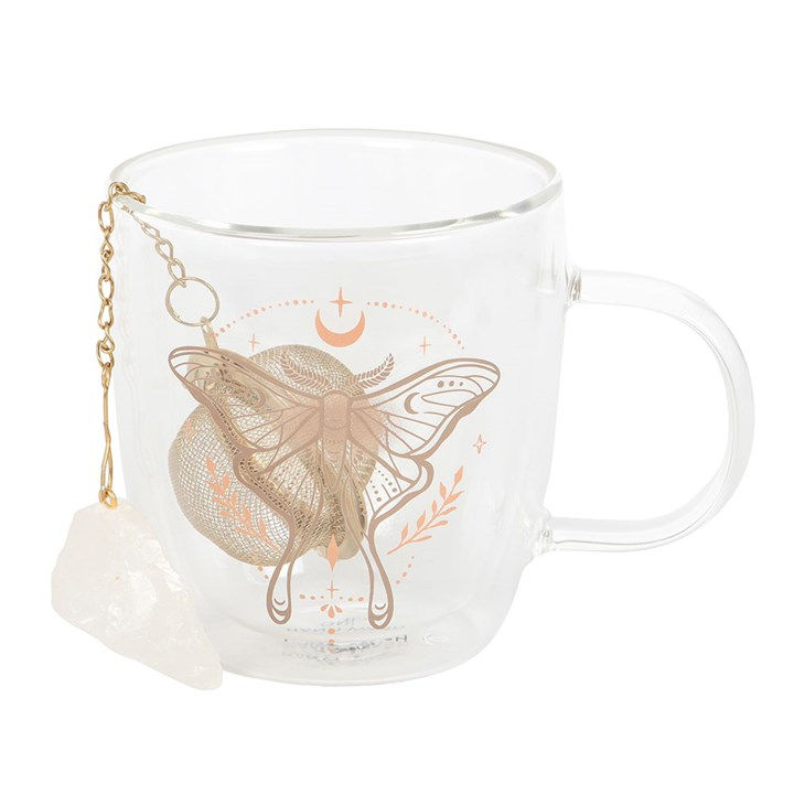 Thumbnail: Luna Moth Double Walled Glass Mug with Crystal Tea Infuser