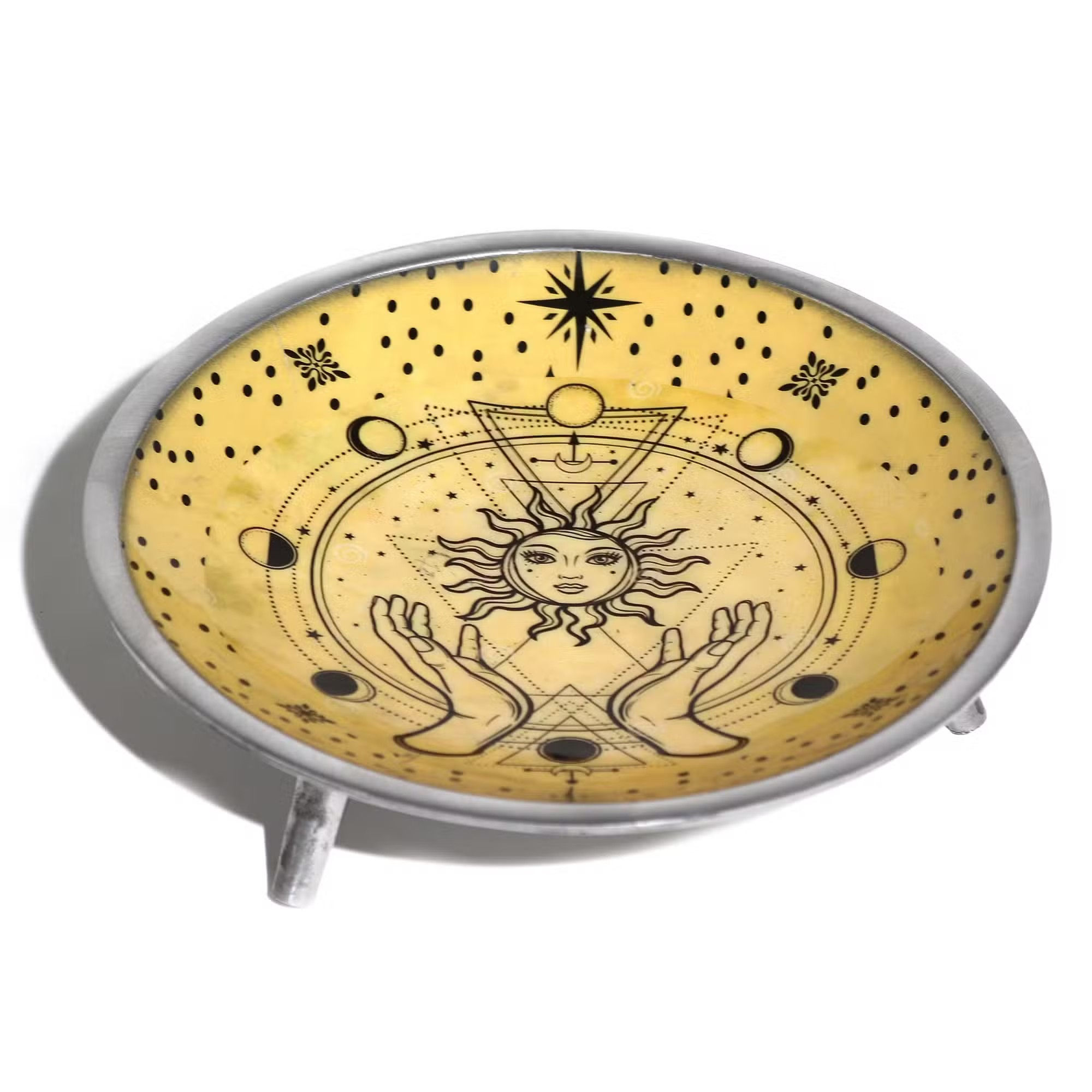 Triple Leg Enamelled Offering Plate - Hands & Sun