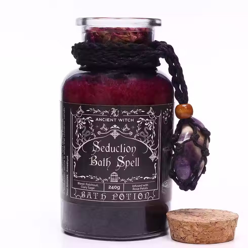 Thumbnail: Ancient Witch Bath Spell Potion & Amethyst Crystal Amulet - Seduction