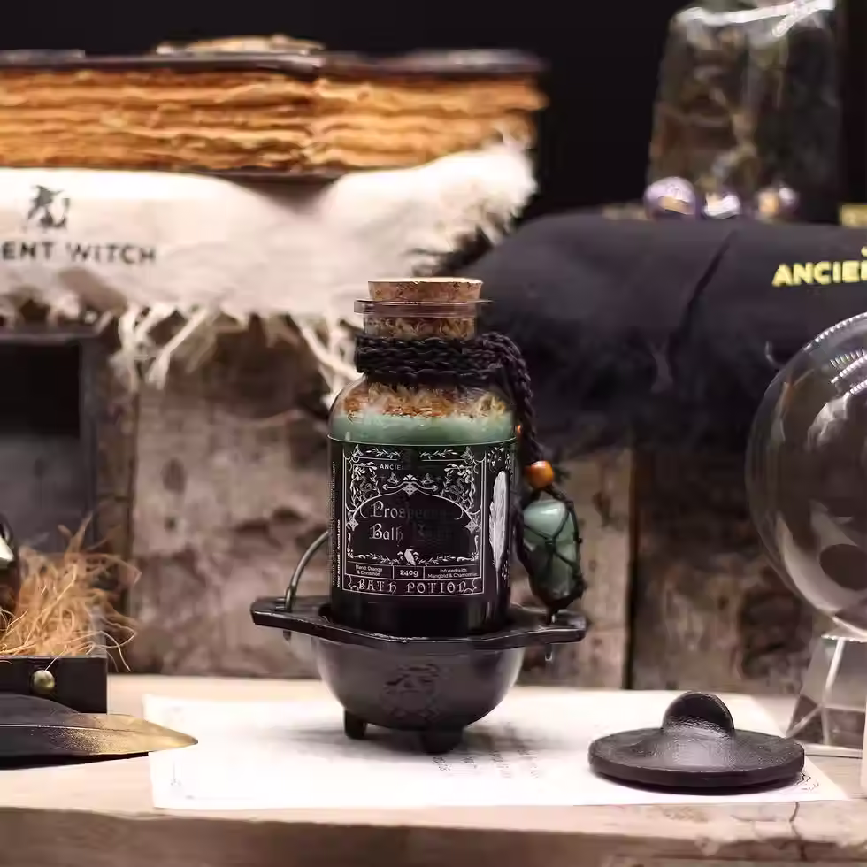 Thumbnail: Ancient Witch Bath Spell Potion & Aventurine Crystal Amulet - Prosperity