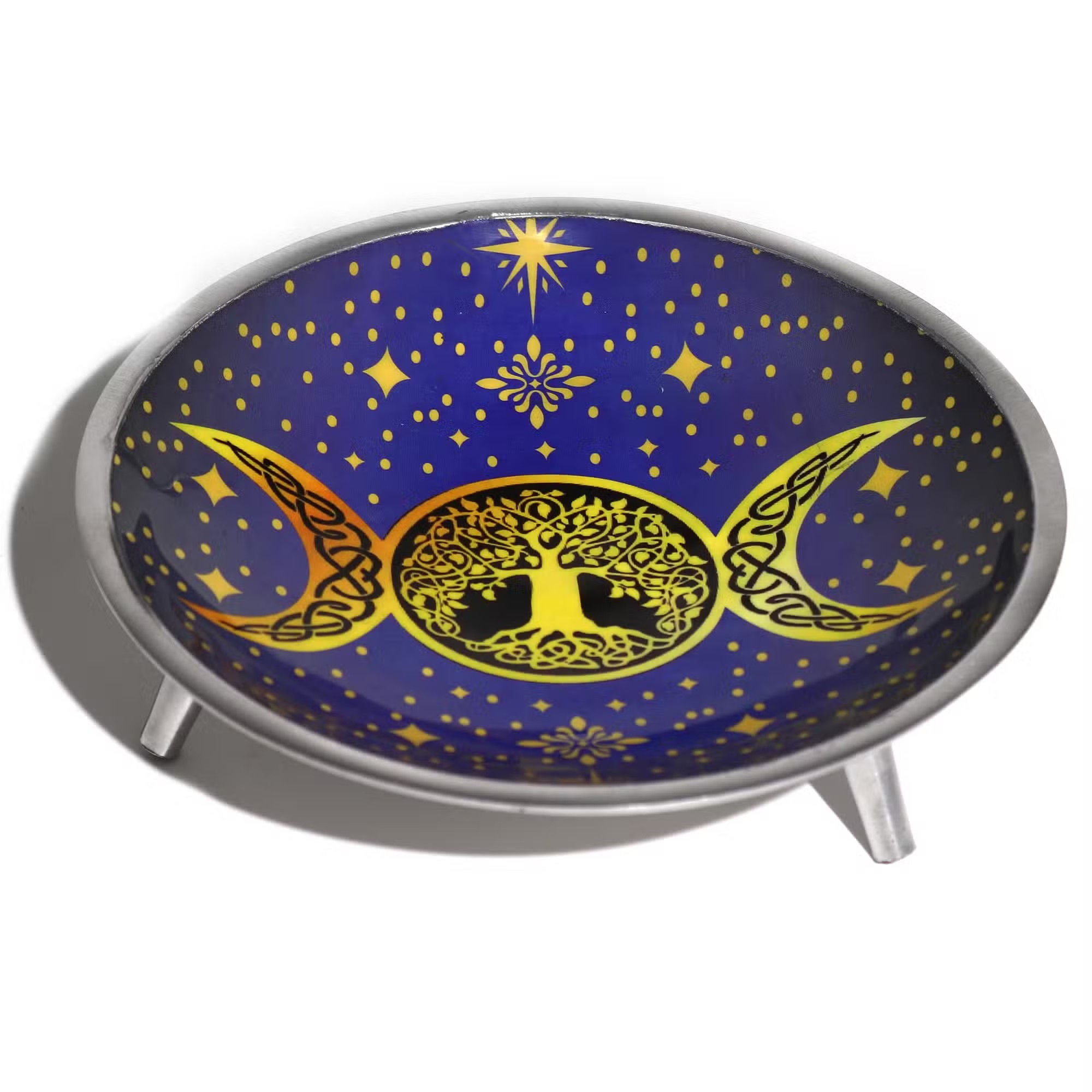 Triple Leg Enamelled Offering Plate - Purple Triple Moon