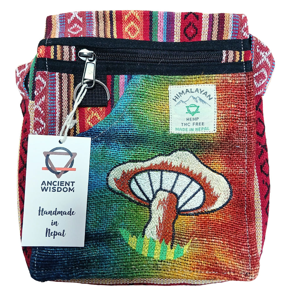 Thumbnail: Hemp Embroidery Mushroom Party Bag - Orange Mushrooms