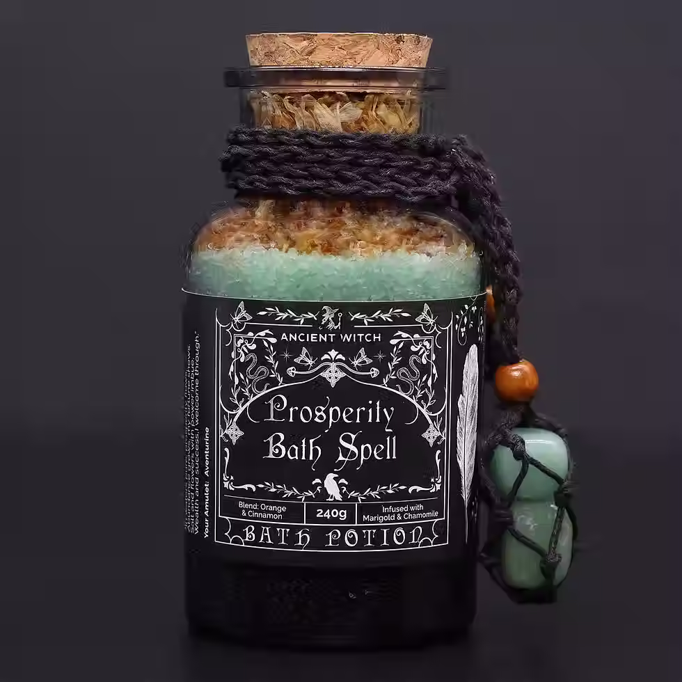 Ancient Witch Bath Spell Potion & Aventurine Crystal Amulet - Prosperity