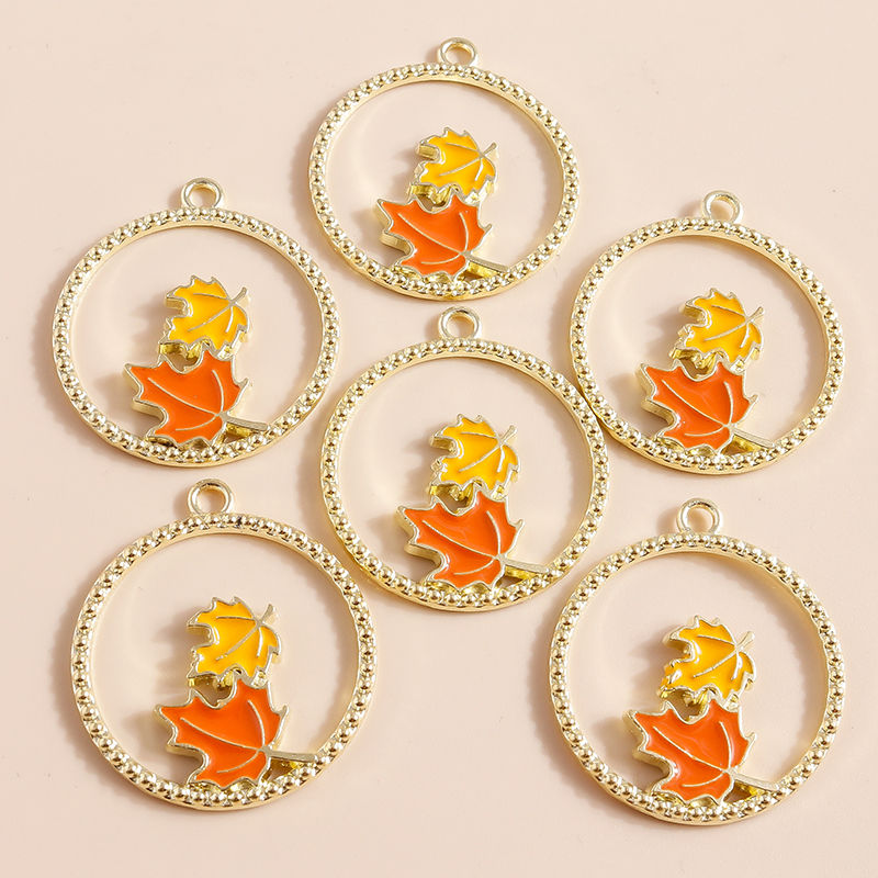 Thumbnail: 10pcs 25*28mm Enamel Orange Fall Maple Leaf Charms 