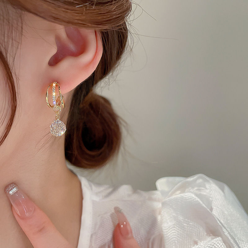 Thumbnail: Exquisite Zircon Earrings For Women Unique Design C Shaped Drop 