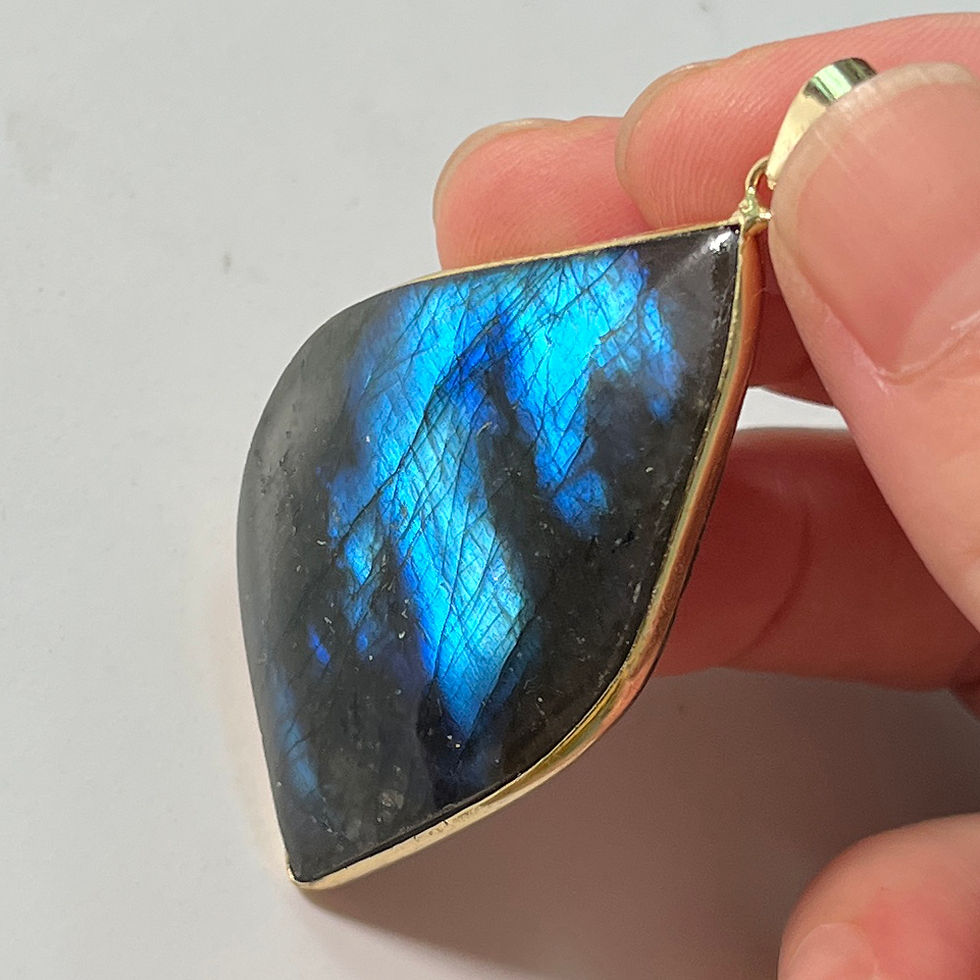 Thumbnail: Gold Color Necklace Pendant Natural Stone  Labradorite for Women Men