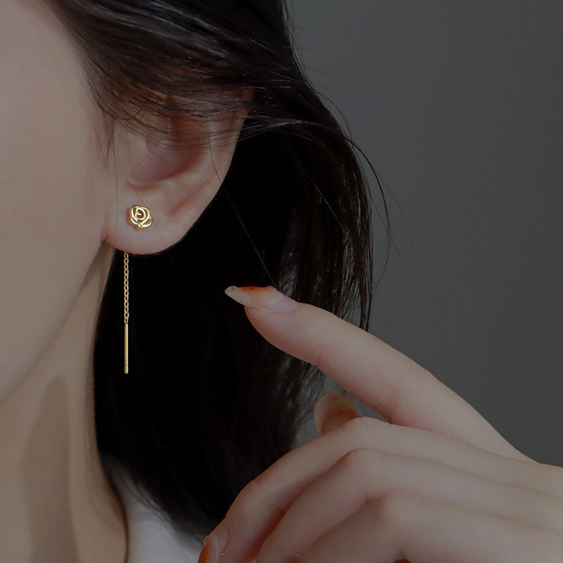 Thumbnail: Long Tassel Heart Drop Earrings Gold Silver Color 2022 Korean Hanging 
