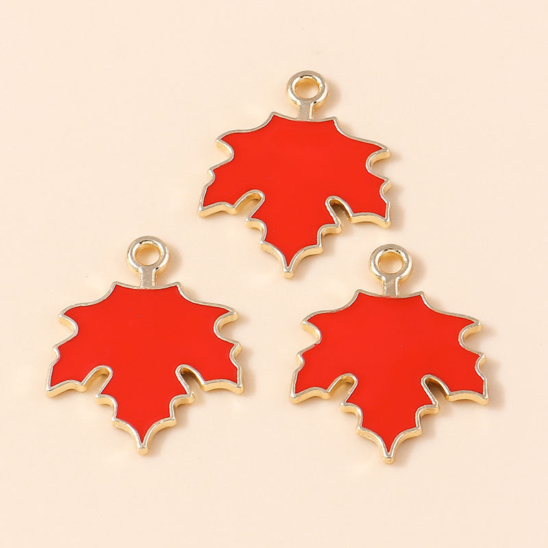 Thumbnail: 10pcs 25*28mm Enamel Orange Fall Maple Leaf Charms 